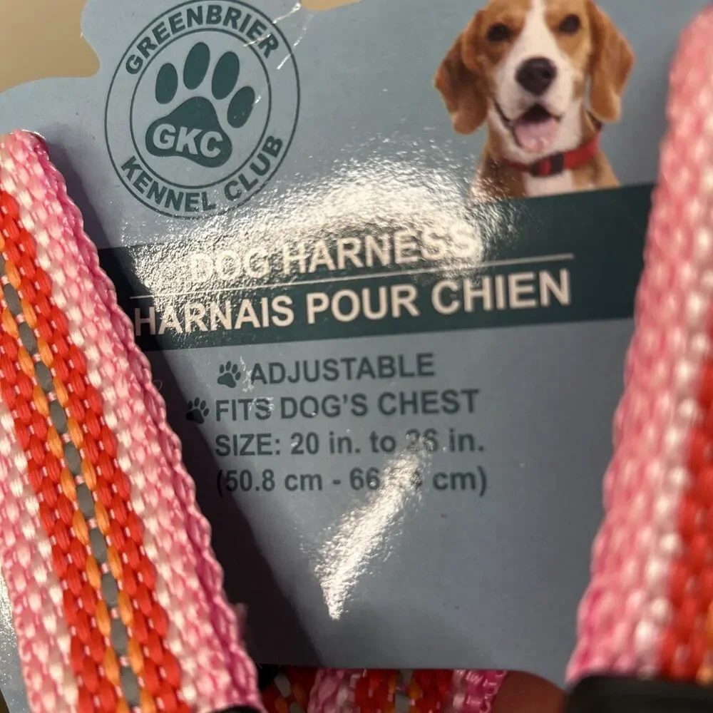 Greenbrier Kennel Club Pink/Red Adjustable Dog Harness Size L 20